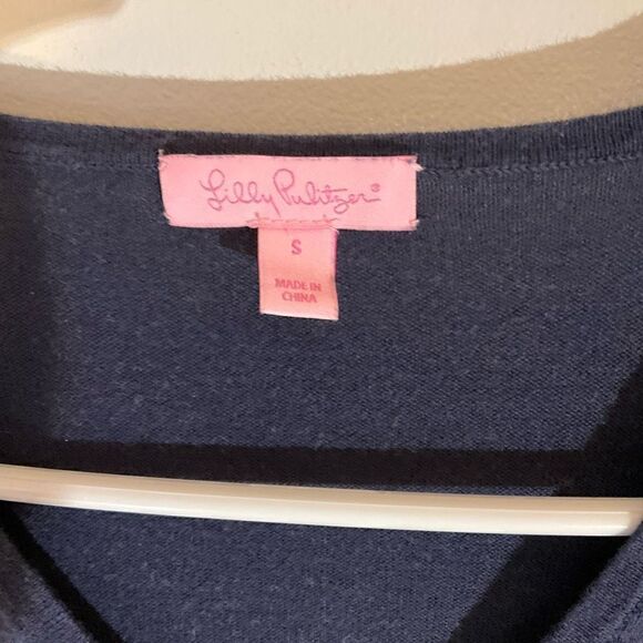 Lilly Pulitzer Adela Ruffle Hem Sweater, S. Navy. Lightweight, preppy - Picture 12 of 13